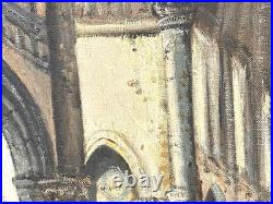 Vintage Basilica Church Interior Painting On Canvas Signed Framed