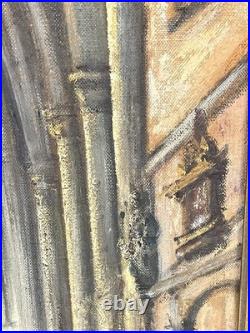 Vintage Basilica Church Interior Painting On Canvas Signed Framed