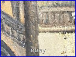 Vintage Basilica Church Interior Painting On Canvas Signed Framed