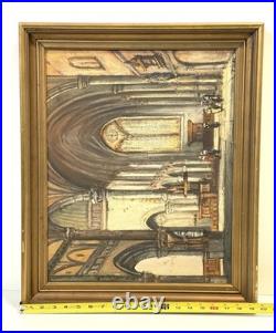 Vintage Basilica Church Interior Painting On Canvas Signed Framed