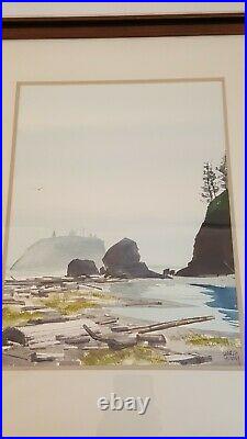 Vintage Beach watercolor painting signed Charles Mulvey framed 1979 Ruby Beach