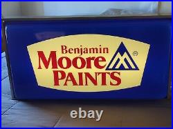 Vintage Benjamin Moore Paints Lighted Sign Paint Store Advertising 34X 18 Inch