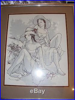Vintage Bernard Dufour Oil Painting Portrait Of Two Women Signed Prof Framed