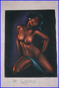 Vintage Black Velvet Nude Hawaiian Painting Artist Signed