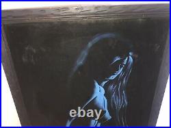 Vintage Black Velvet Nude Painting Female Woman Signed Framed Blue Large Artwork