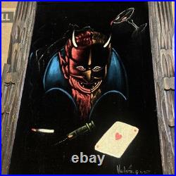 Vintage Black Velvet Painting Devil's Vices Mid Century Modern 60s 70s Signed