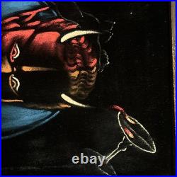 Vintage Black Velvet Painting Devil's Vices Mid Century Modern 60s 70s Signed