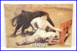 Vintage Bullfighter Painting On Board Signed Karlin