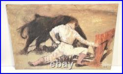 Vintage Bullfighter Painting On Board Signed Karlin