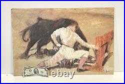 Vintage Bullfighter Painting On Board Signed Karlin