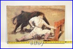 Vintage Bullfighter Painting On Board Signed Karlin
