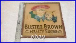 Vintage Buster Brown Shoes Glass Reverse Painted Advertising