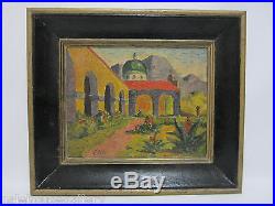 Vintage CALIFORNIA Oil Painting Mission Architecture Summer Signed E. OTT