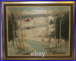 Vintage CHARLES E. D. RODICK'Red Barn in WINTER Landscape' Oil PAINTING Listed