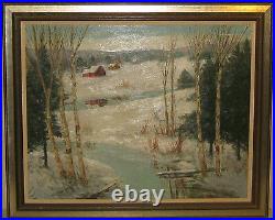 Vintage CHARLES E. D. RODICK'Red Barn in WINTER Landscape' Oil PAINTING Listed