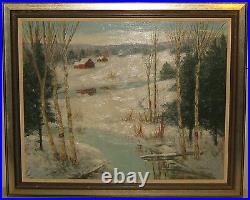 Vintage CHARLES E. D. RODICK'Red Barn in WINTER Landscape' Oil PAINTING Listed