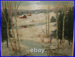 Vintage CHARLES E. D. RODICK'Red Barn in WINTER Landscape' Oil PAINTING Listed