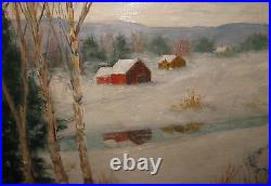 Vintage CHARLES E. D. RODICK'Red Barn in WINTER Landscape' Oil PAINTING Listed