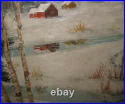 Vintage CHARLES E. D. RODICK'Red Barn in WINTER Landscape' Oil PAINTING Listed