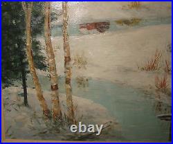 Vintage CHARLES E. D. RODICK'Red Barn in WINTER Landscape' Oil PAINTING Listed