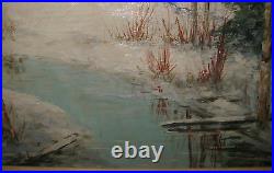 Vintage CHARLES E. D. RODICK'Red Barn in WINTER Landscape' Oil PAINTING Listed