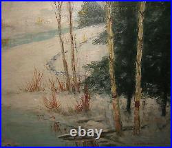 Vintage CHARLES E. D. RODICK'Red Barn in WINTER Landscape' Oil PAINTING Listed