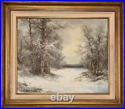 Vintage CLARA INNESS Oil Painting 31x27 Winter Landscape Signed 1874-1932