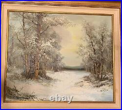 Vintage CLARA INNESS Oil Painting 31x27 Winter Landscape Signed 1874-1932