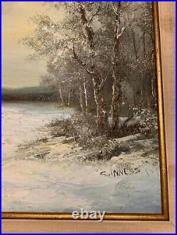 Vintage CLARA INNESS Oil Painting 31x27 Winter Landscape Signed 1874-1932