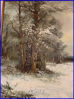 Vintage CLARA INNESS Oil Painting 31x27 Winter Landscape Signed 1874-1932