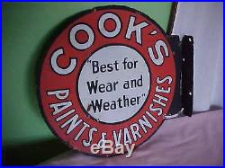 Vintage COOK'S PAINTS & VARNISHES METAL double sided sign -RARE vgc some rust