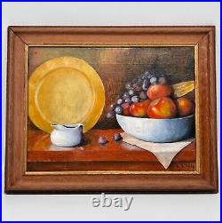 Vintage CS Hobbs Signed Still Life Fruit Oil Painting In 20 X 15.5 Wood Frame