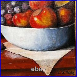 Vintage CS Hobbs Signed Still Life Fruit Oil Painting In 20 X 15.5 Wood Frame