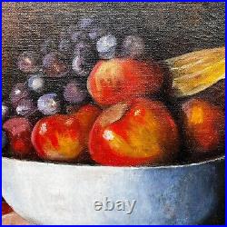 Vintage CS Hobbs Signed Still Life Fruit Oil Painting In 20 X 15.5 Wood Frame