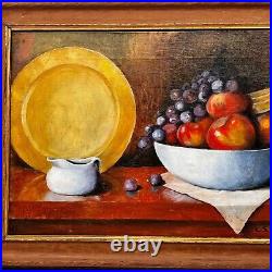 Vintage CS Hobbs Signed Still Life Fruit Oil Painting In 20 X 15.5 Wood Frame