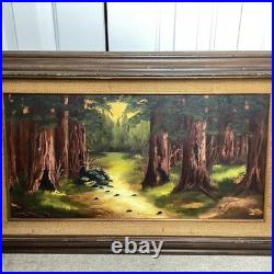 Vintage California Redwood Forest Oil Painting Signed By Sue Wheeler