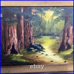Vintage California Redwood Forest Oil Painting Signed By Sue Wheeler