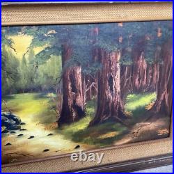 Vintage California Redwood Forest Oil Painting Signed By Sue Wheeler