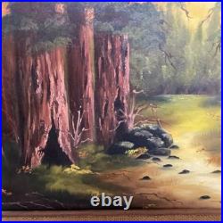 Vintage California Redwood Forest Oil Painting Signed By Sue Wheeler