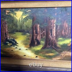 Vintage California Redwood Forest Oil Painting Signed By Sue Wheeler