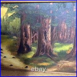 Vintage California Redwood Forest Oil Painting Signed By Sue Wheeler