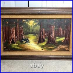 Vintage California Redwood Forest Oil Painting Signed By Sue Wheeler