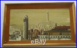 Vintage California Regionalism Landscape Roof Tops San Francisco Wpa Style Mod