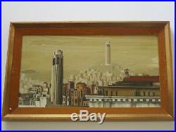 Vintage California Regionalism Landscape Roof Tops San Francisco Wpa Style Mod