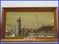 Vintage California Regionalism Landscape Roof Tops San Francisco Wpa Style Mod