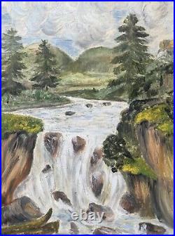 Vintage Canadian School Oil Painting Waterfall Landscape signed BOYD