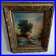 Vintage Canvas Oil Painting Scenic Framed 18x22 Wood Gesso frame signed Pierry