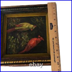 Vintage Cardinal Birds Vintage Male Female Oil Painting Signed /blc Wood Frame