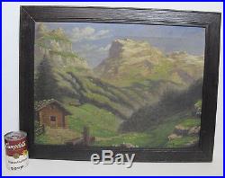 Vintage Carl Rungius SIGNED Oil on Canvas Cabin Mountain Landscape Painting yqz