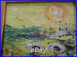 Vintage Carlos Lopez Ruiz Impressionism Painting Landscape Cowboy Expressionism
